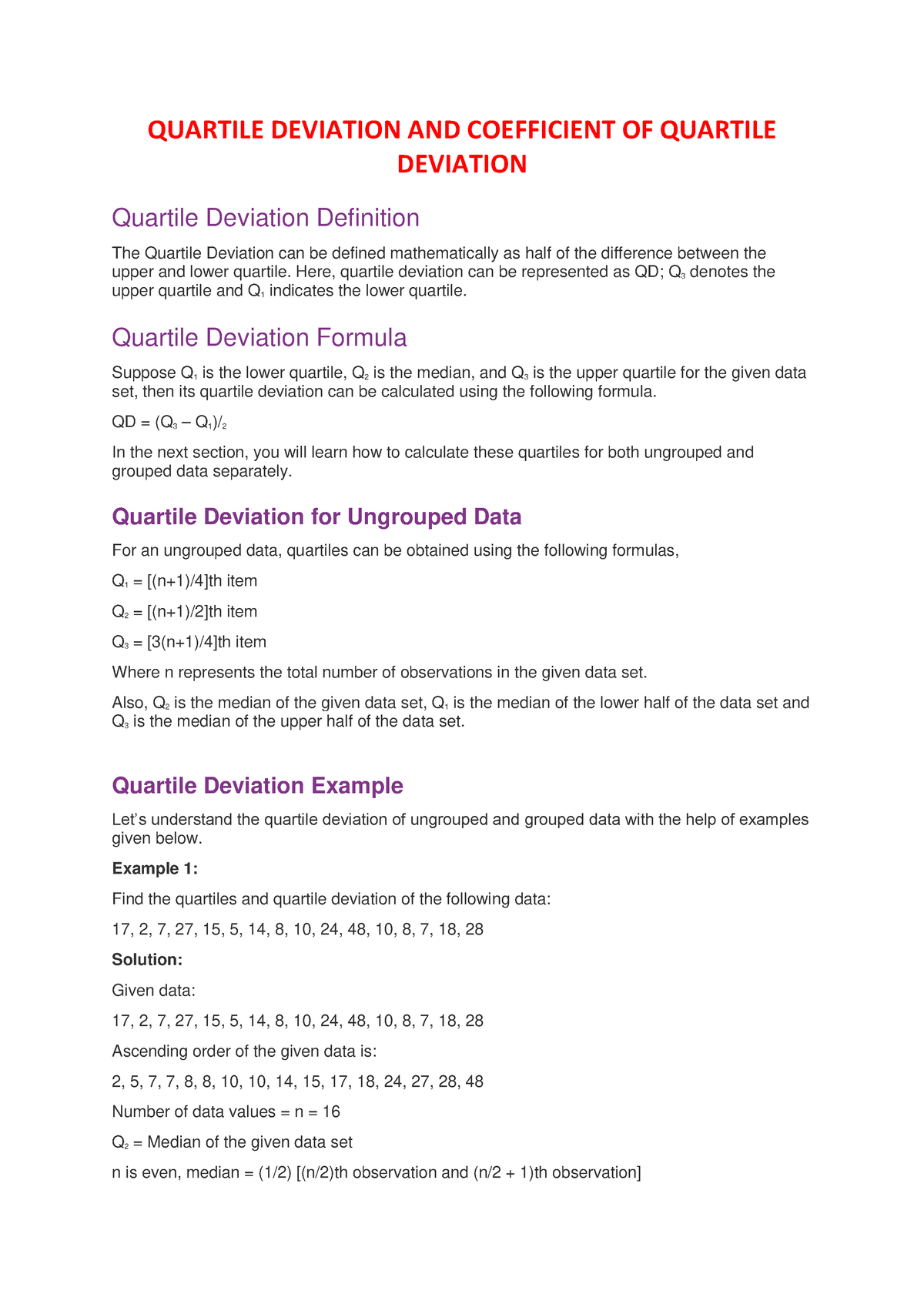 Quartile Deviation - Here, Quartile Deviation Can Be Represented As QD ...