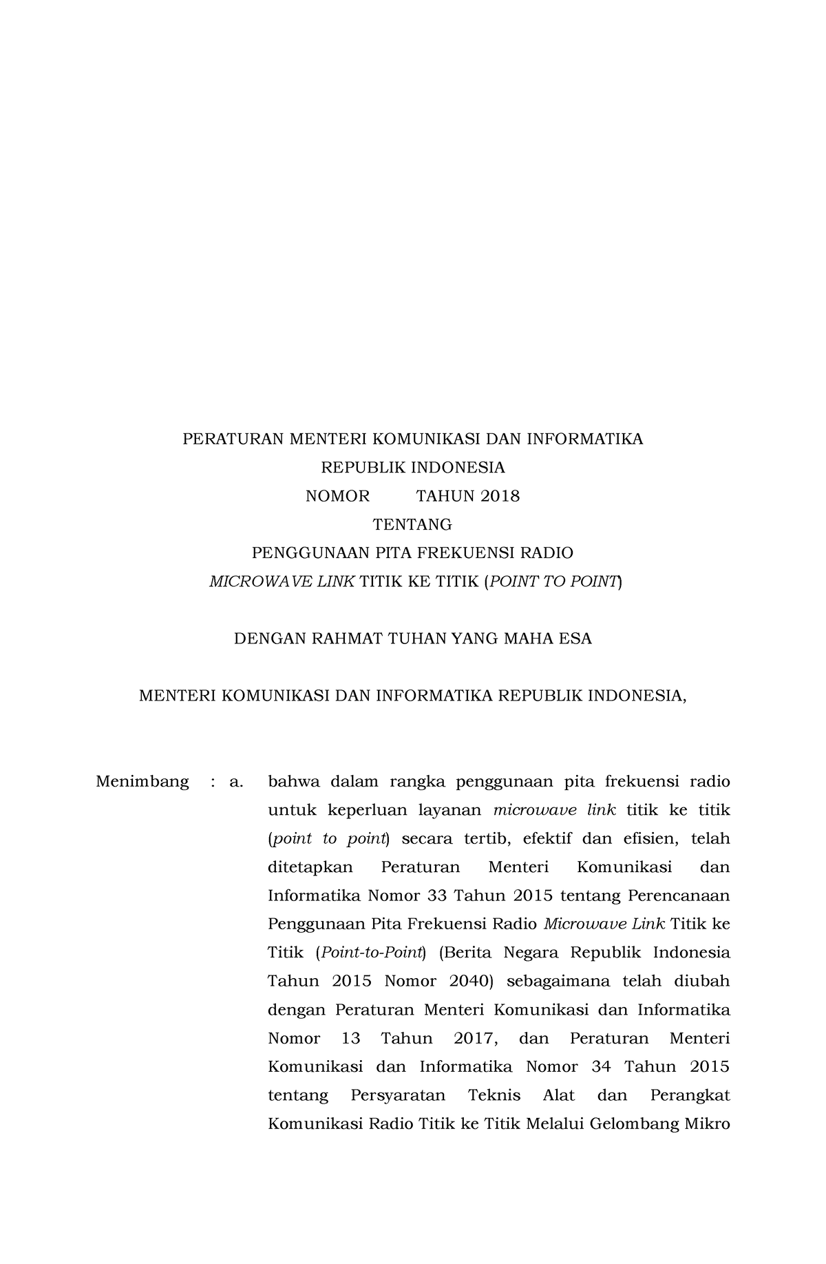 RPM Microwavelink Simplifikasi.KP2018 [21092018 ] - PERATURAN MENTERI ...