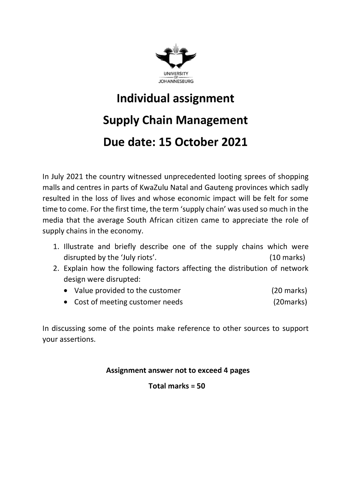 supply chain management individual assignment