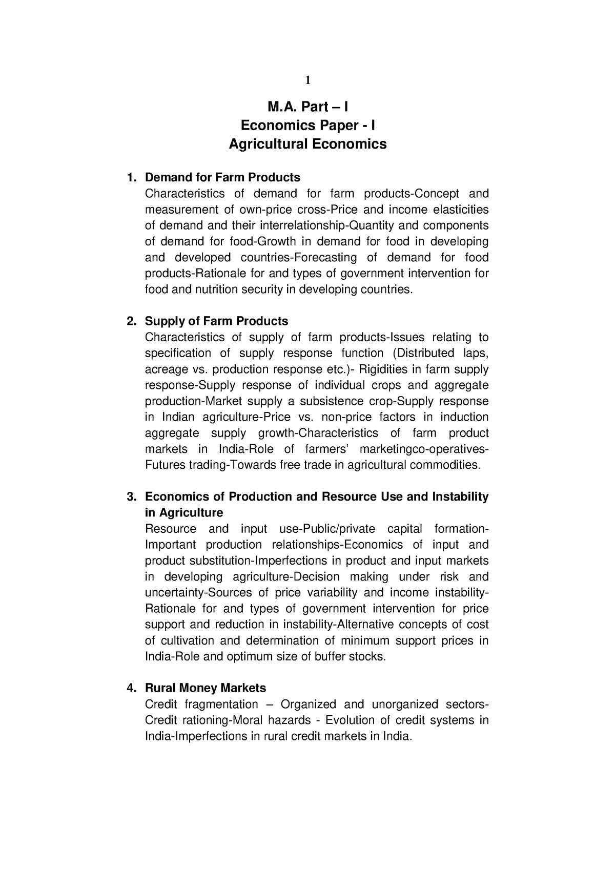 M.A. PART - I Agriculture Economics - Eng - M. Part – I Economics Paper ...