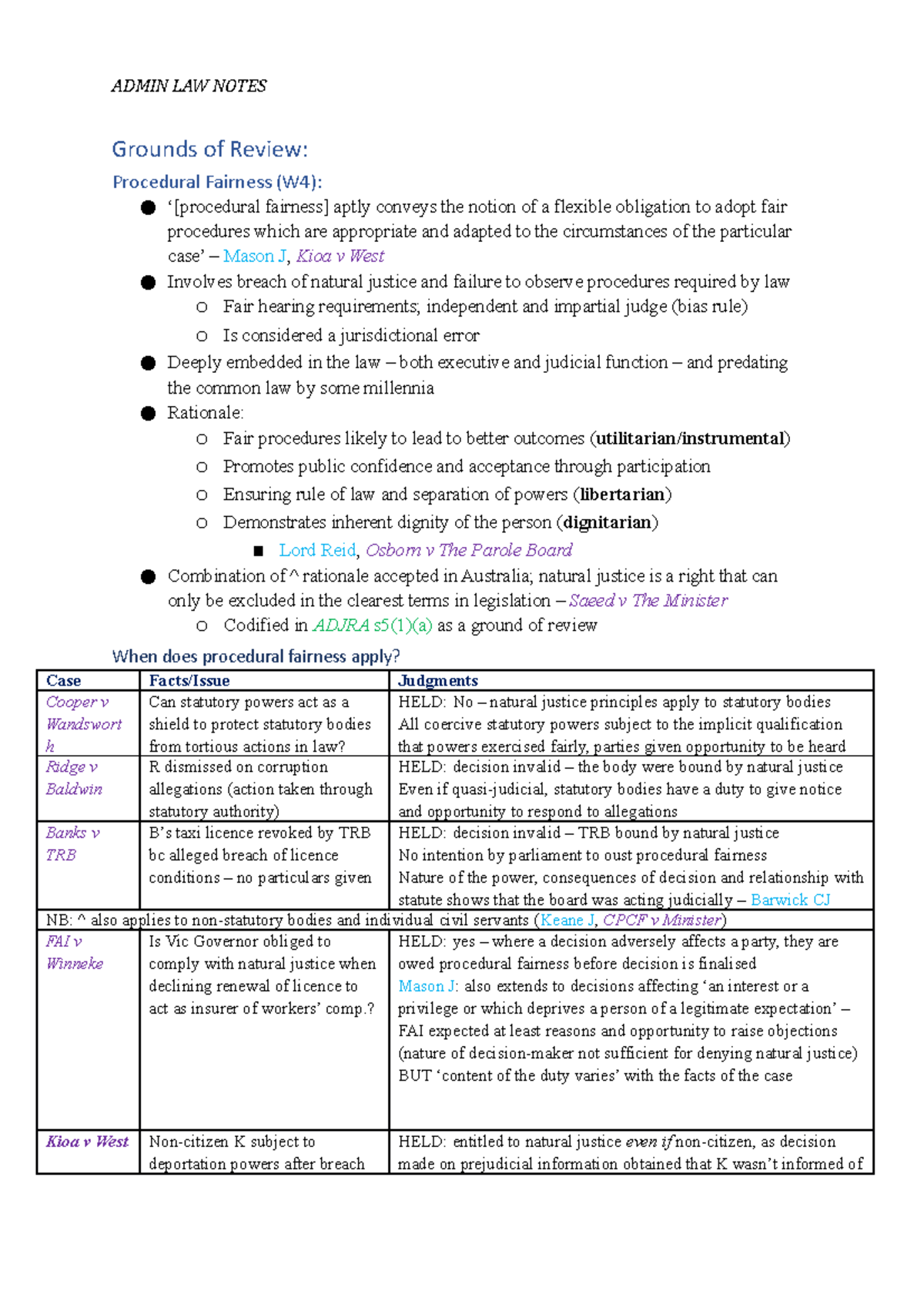 Administrative Law Notes - ADMIN LAW NOTES Grounds of Review ...