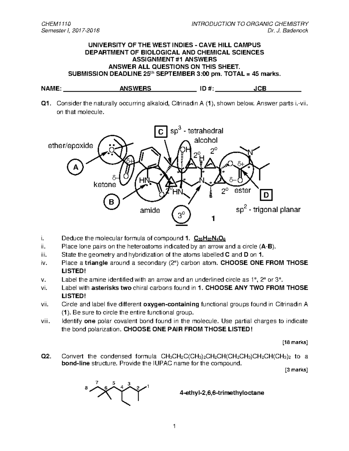 CHEM1110 Assignment #1-2017-2018 Answers - CHEM1110 INTRODUCTION TO ...