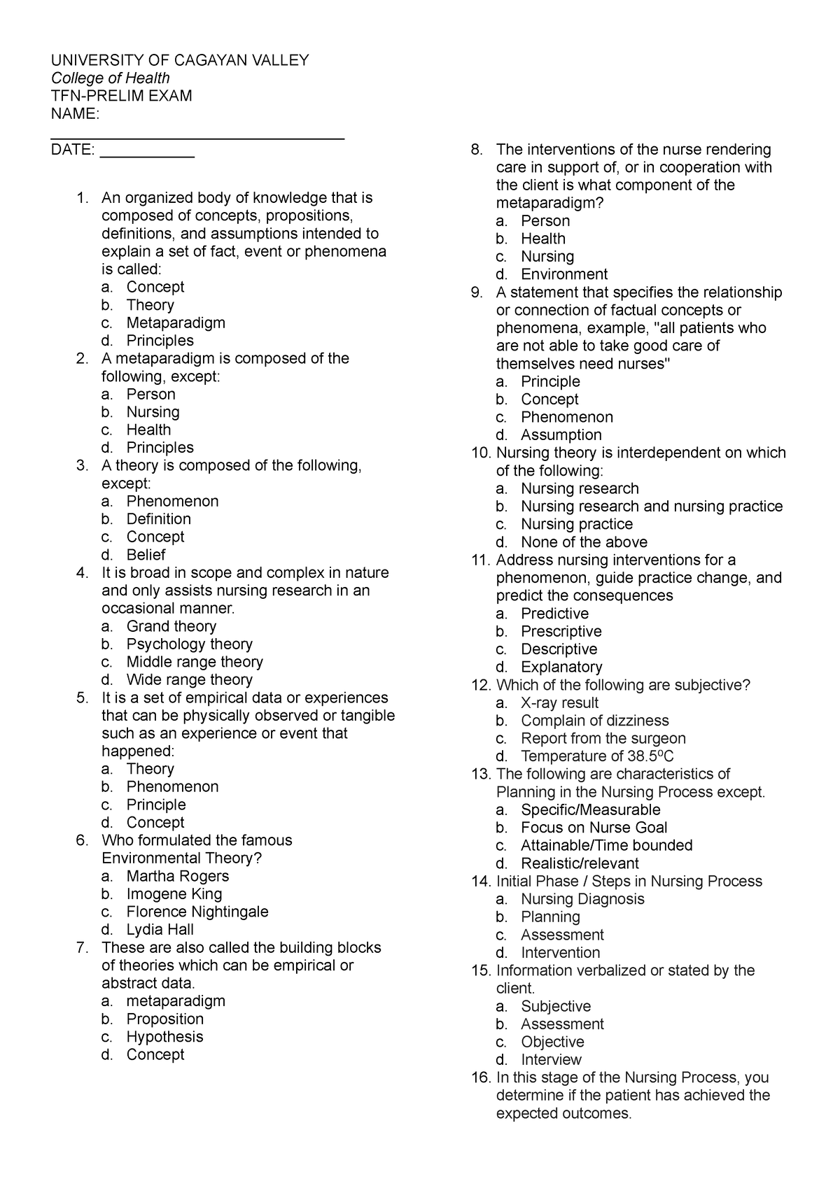 Prelim EXAM - PRACTICAL EXAM - UNIVERSITY OF CAGAYAN VALLEY College of ...