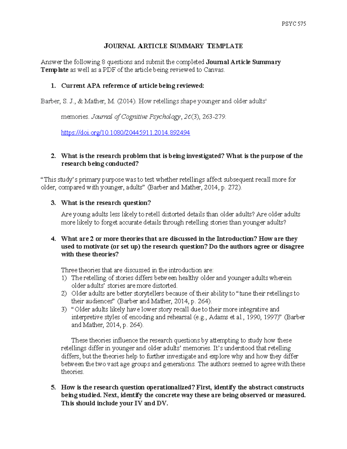 JAS2 575D10 - Assignment help. - PSYC 575 JOURNAL ARTICLE SUMMARY ...