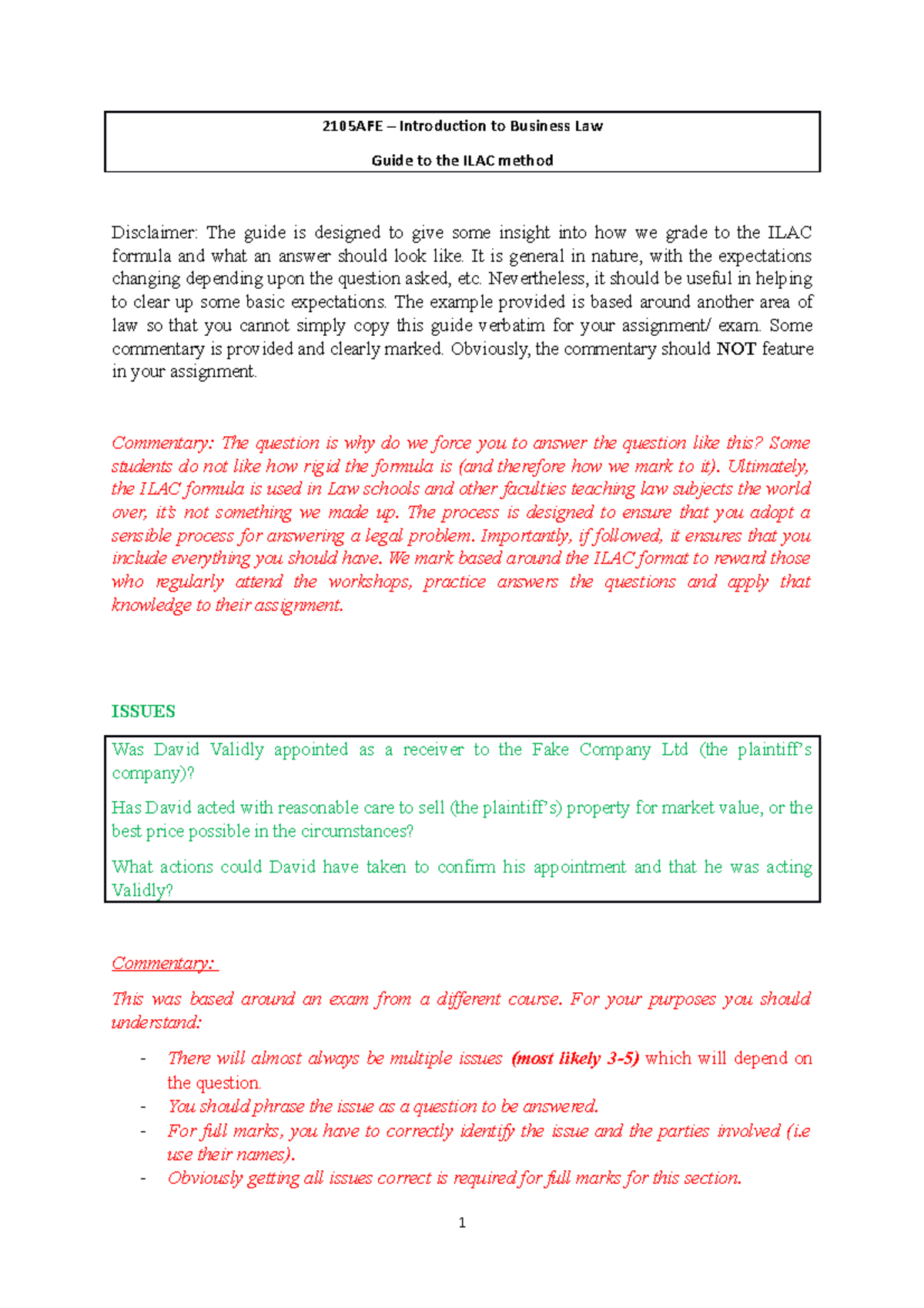 Guide to ILAC formula Business Law - 2105AFE – Introduction to Business ...