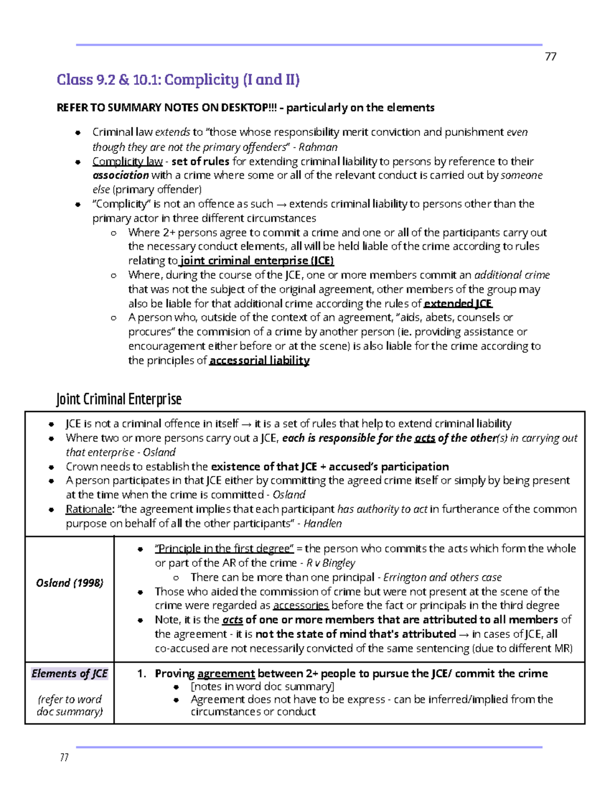 DISTINCTION LAWS1022 Criminal Laws notes - Week 9 (Complicity I ...