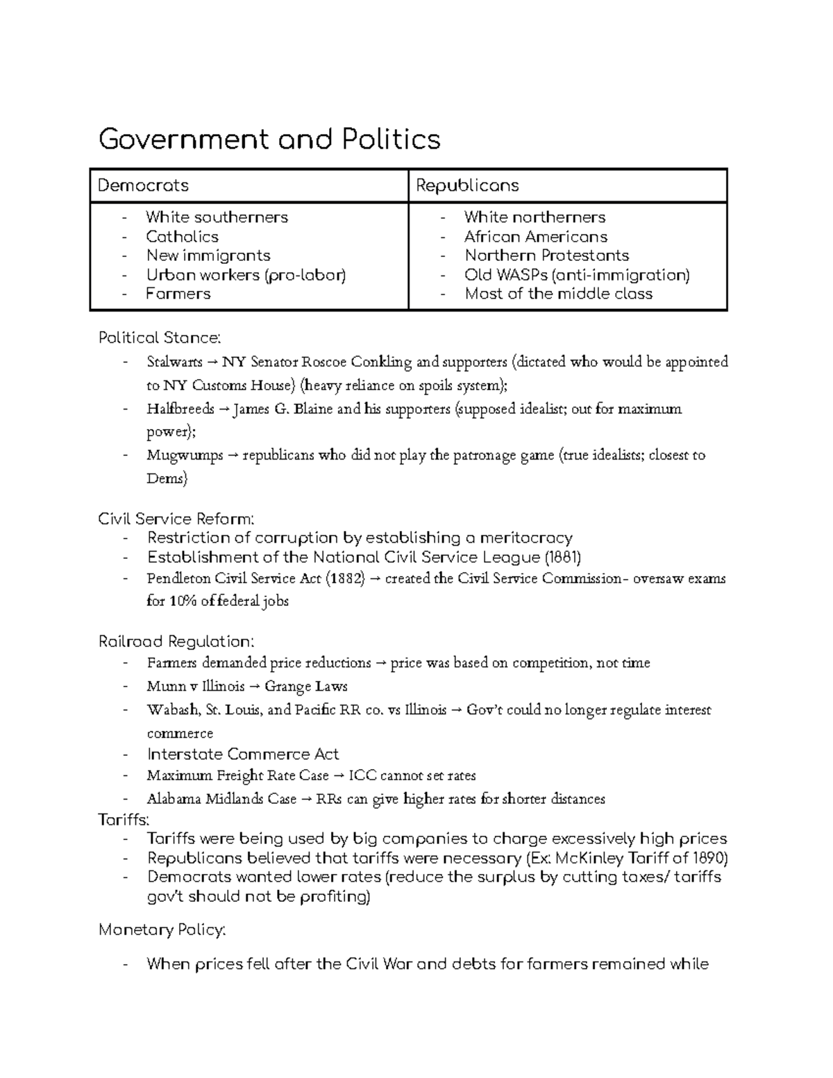 Apush- Unit 7 Review - Government And Politics Democrats Republicans ...