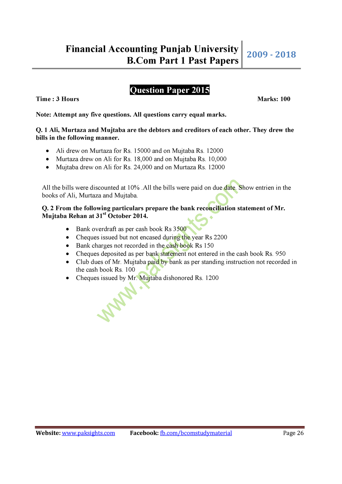 Financial Accounting Punjab University B - B Part 1 Past Papers 2009 ...