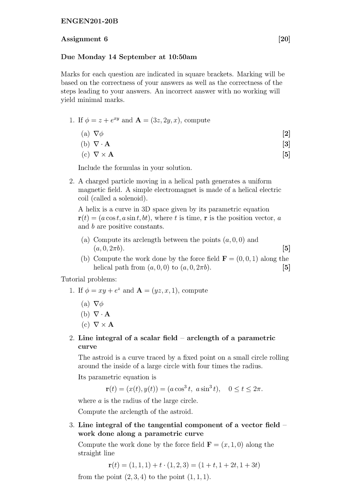 Assignment for Maths - ENGEN201-20B Assignment 6 [20] Due Monday 14 ...