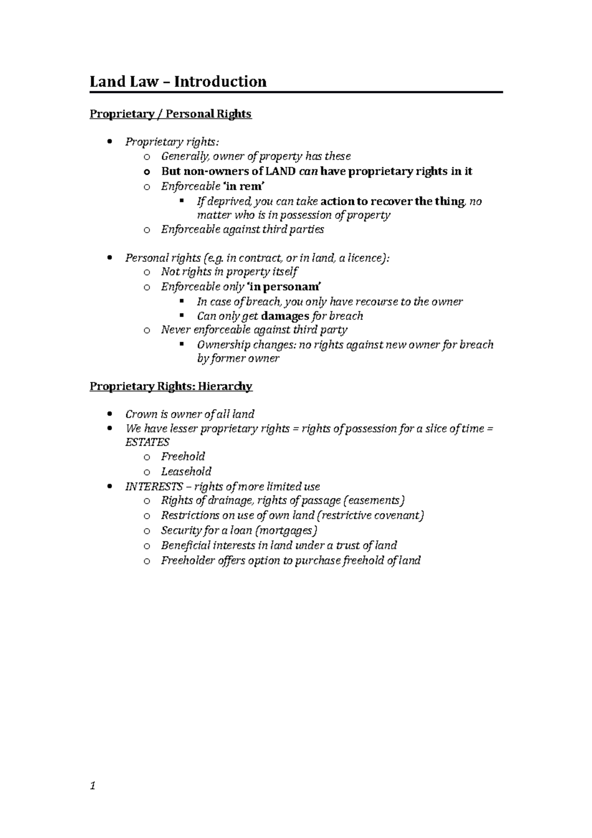 01 Introduction - Land Law - Land Law – Introduction Proprietary ...