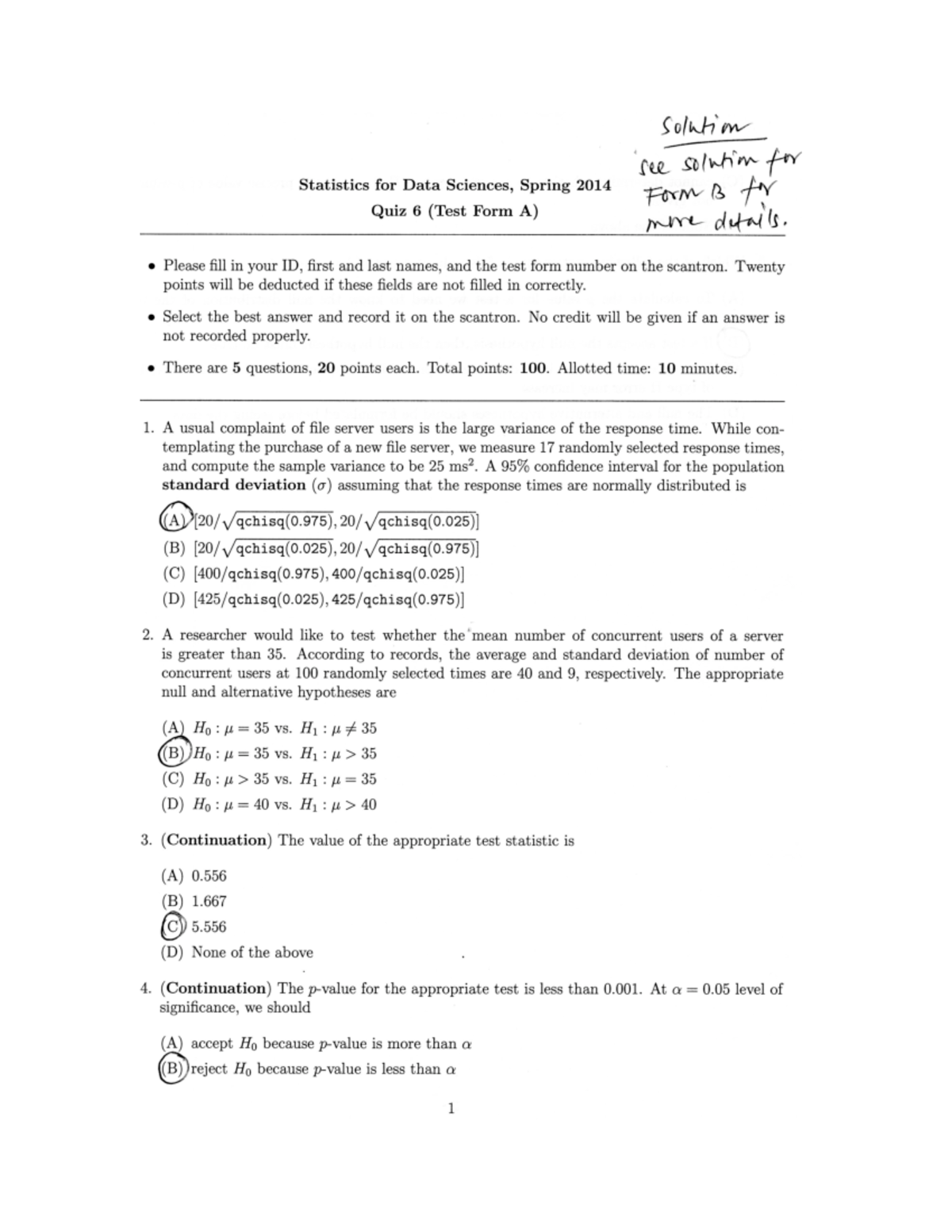 Quiz 6a solution - material - STAT 4352 - StuDocu