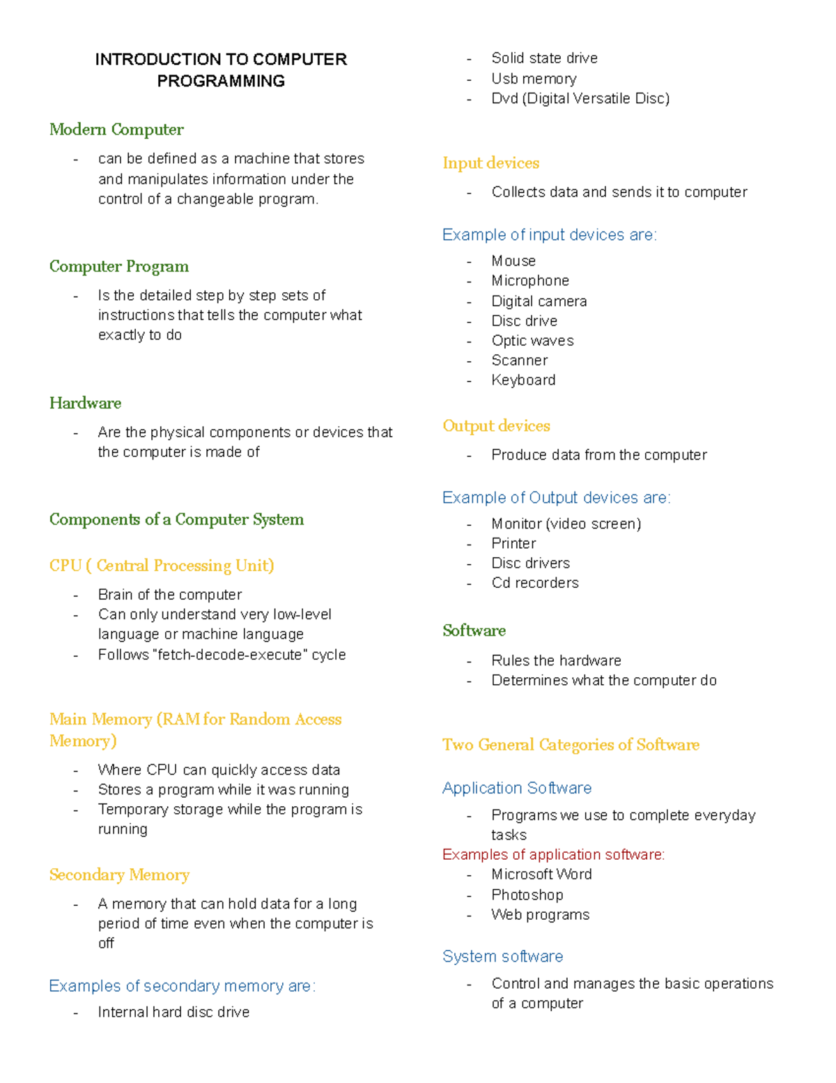 Introduction to Computer Programing - INTRODUCTION TO COMPUTER ...