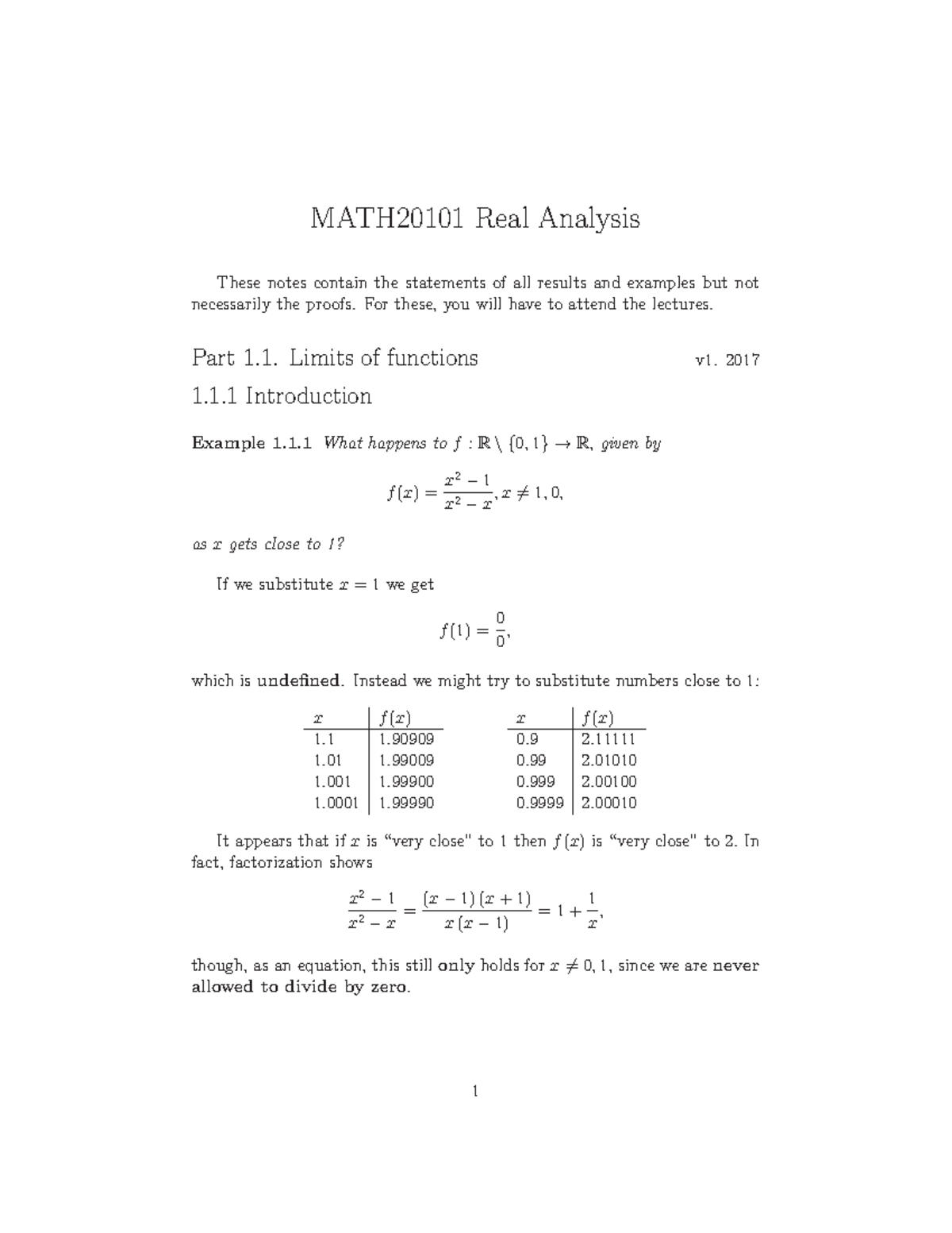 MATH2010 1 2017-2018 Real Analysis Lecture Notes 1 - MATH20101 Real ...
