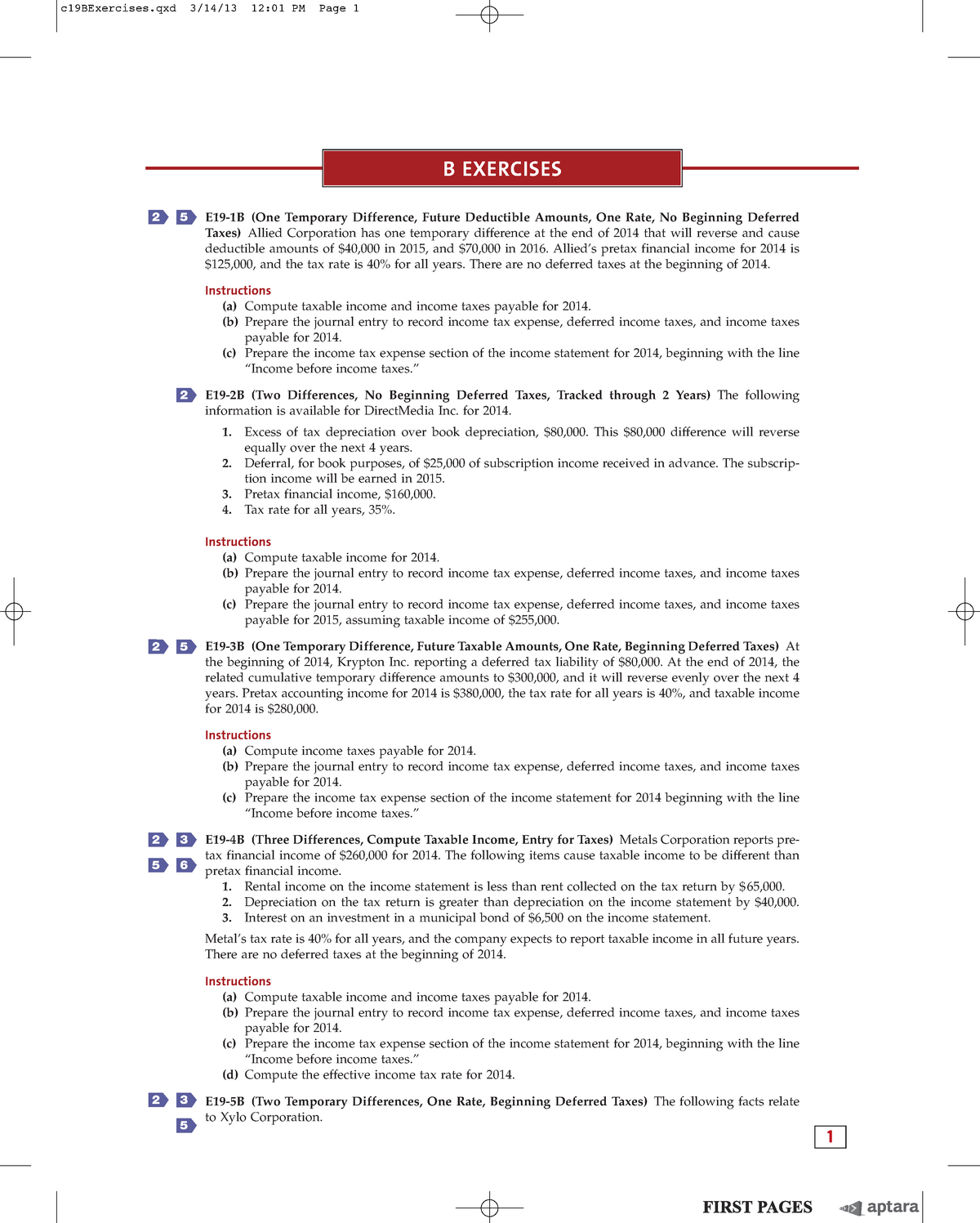 Exercise Intermediate Accounting 15th Kiesoch 19 - E19-1B (One ...