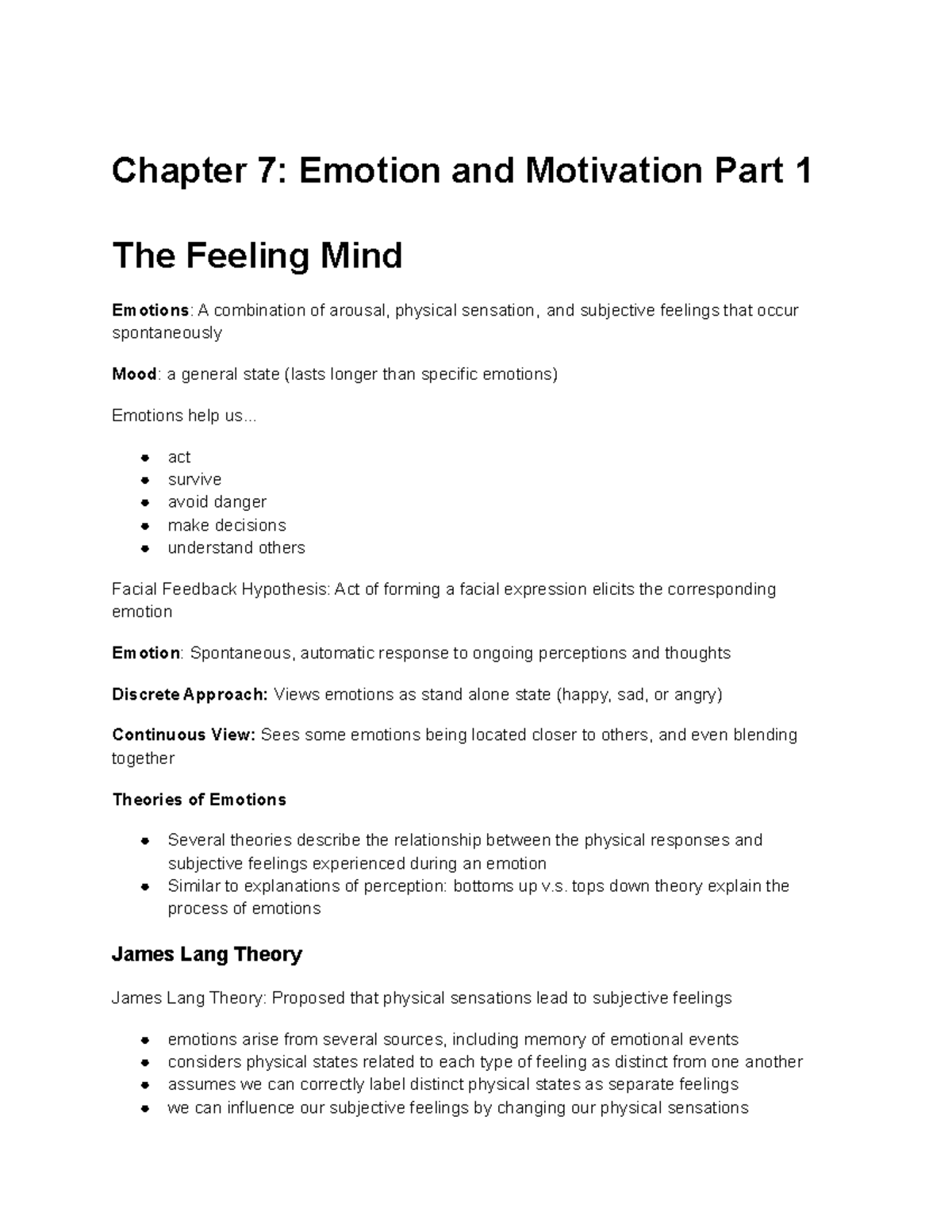 Gen Psych Chapter 7 (Part 1) - Chapter 7: Emotion And Motivation Part 1 ...