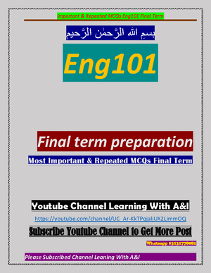 ENG101 Midterm Solved MCQS BY Moaaz - ENG101- English Comprehension ...