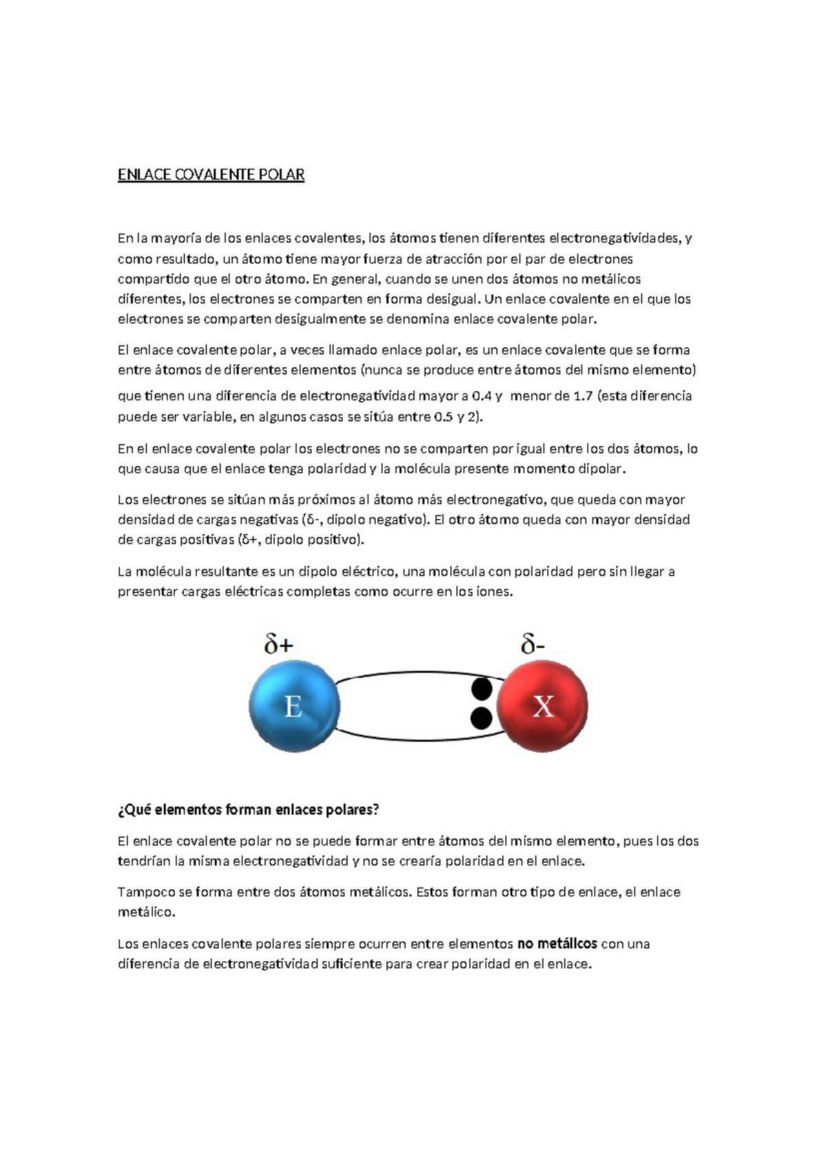 Enlace Covalente Polar - ENLACE COVALENTE POLAR En la mayoría de los ...