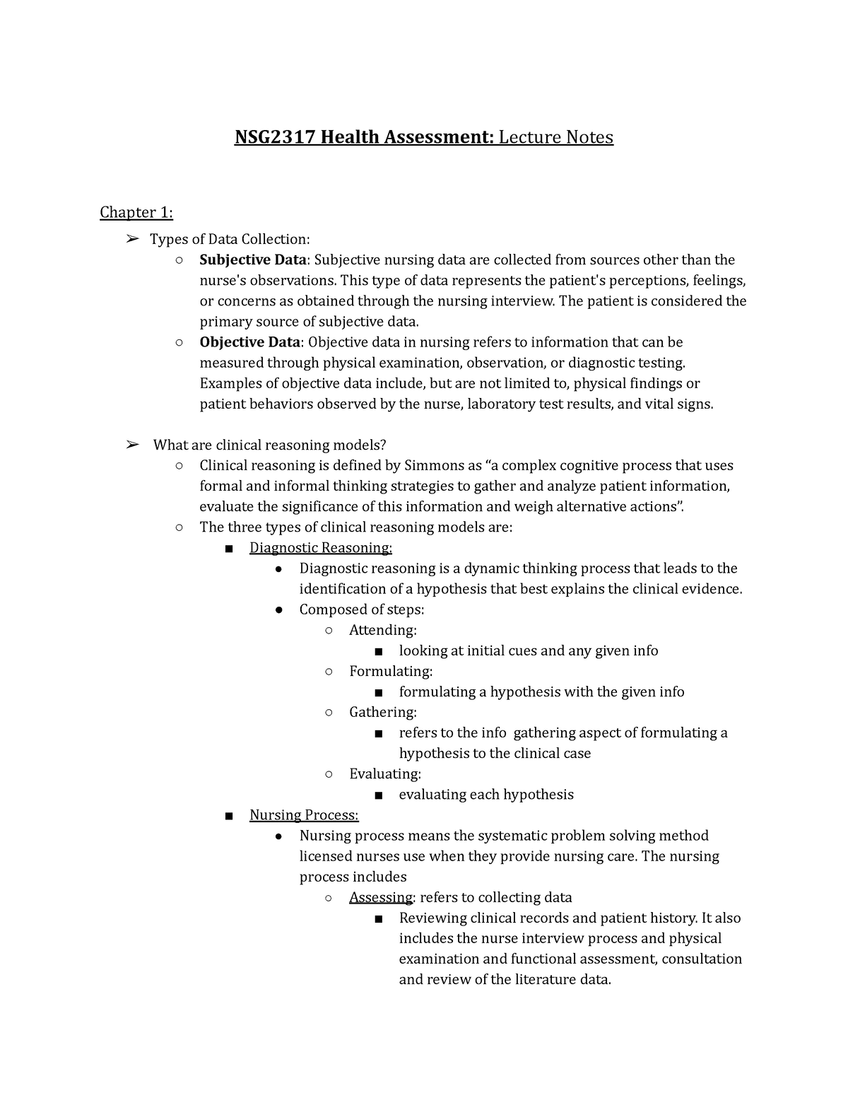 Nsg2317 Health Assessment Lecture Notes Nsg2317 Health Assessment Lecture Notes Chapter 1 7721