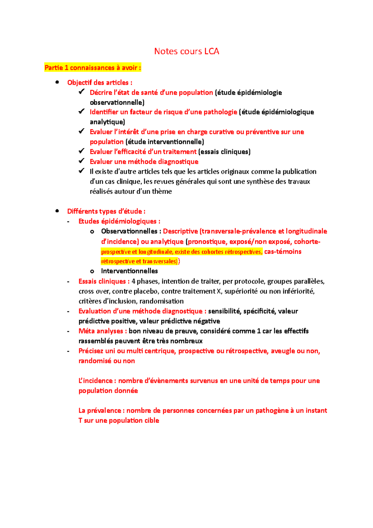 Notes cours Lecture clinique article LCA - Notes cours LCA Partie 1 ...