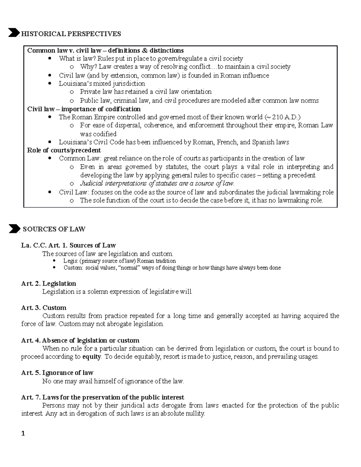 Louisiana Contracts Obligations Big Picture/General Ideas