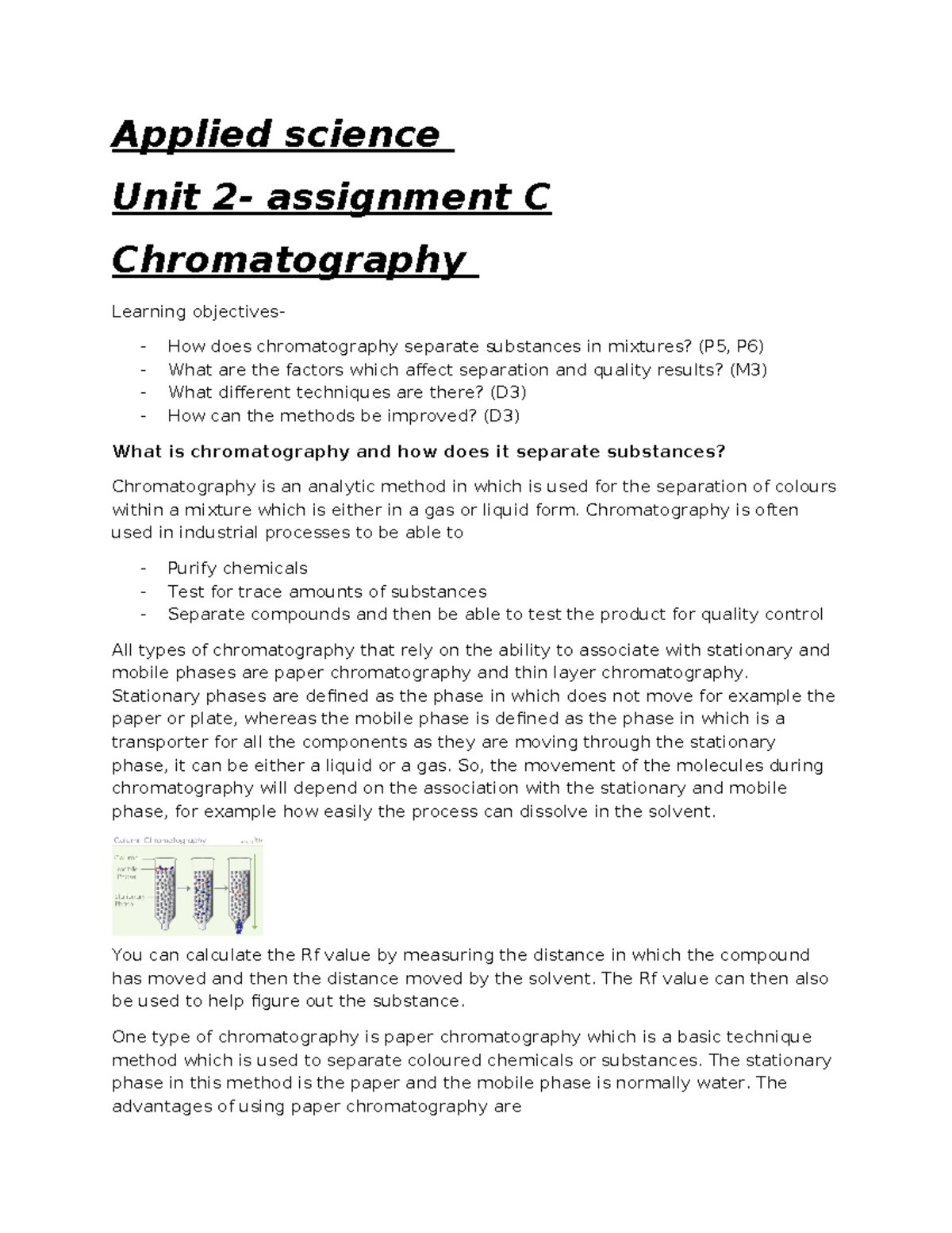 chromatography assignment unit 2