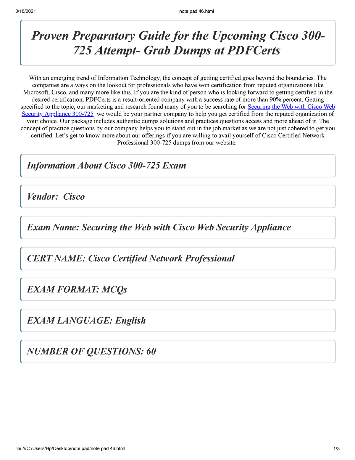 Latest Insight: Why Students Fail In Cisco 300-725 Exam?(August 2021) -  8/18/2021 note pad 46 - Sns-Brigh10