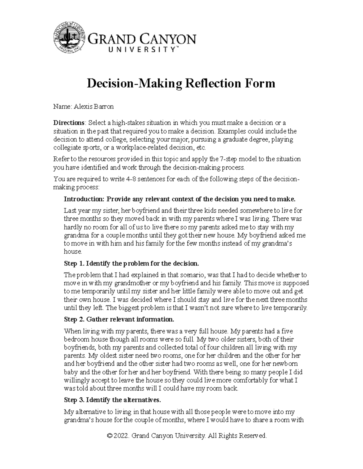 decision making reflection essay