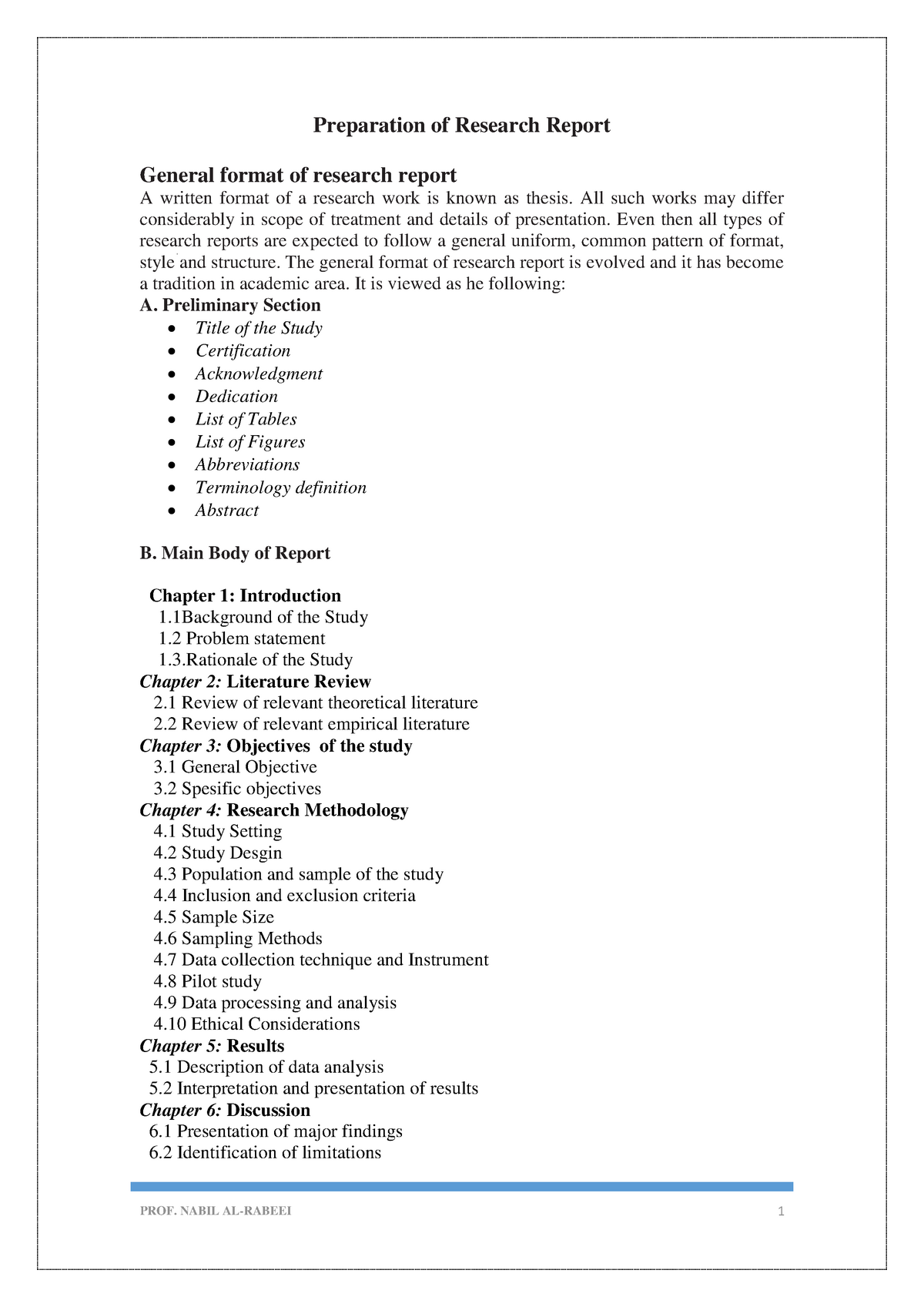 general format of research report