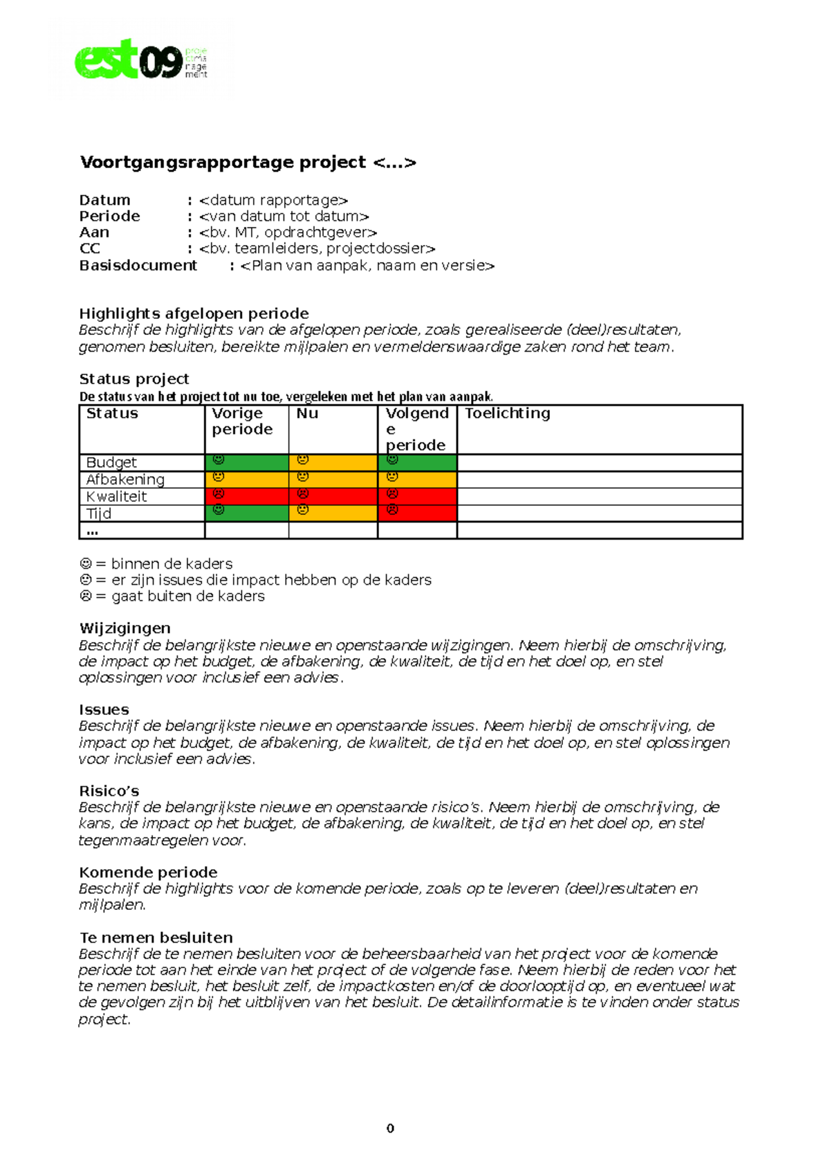 B4 Voortgangsrapportage Template V20 - 0 Voortgangsrapportage Project ...