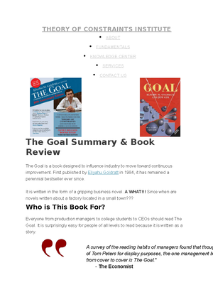 The Goal Novel Summary Mgmt002 Managing Operations Unimelb Studocu