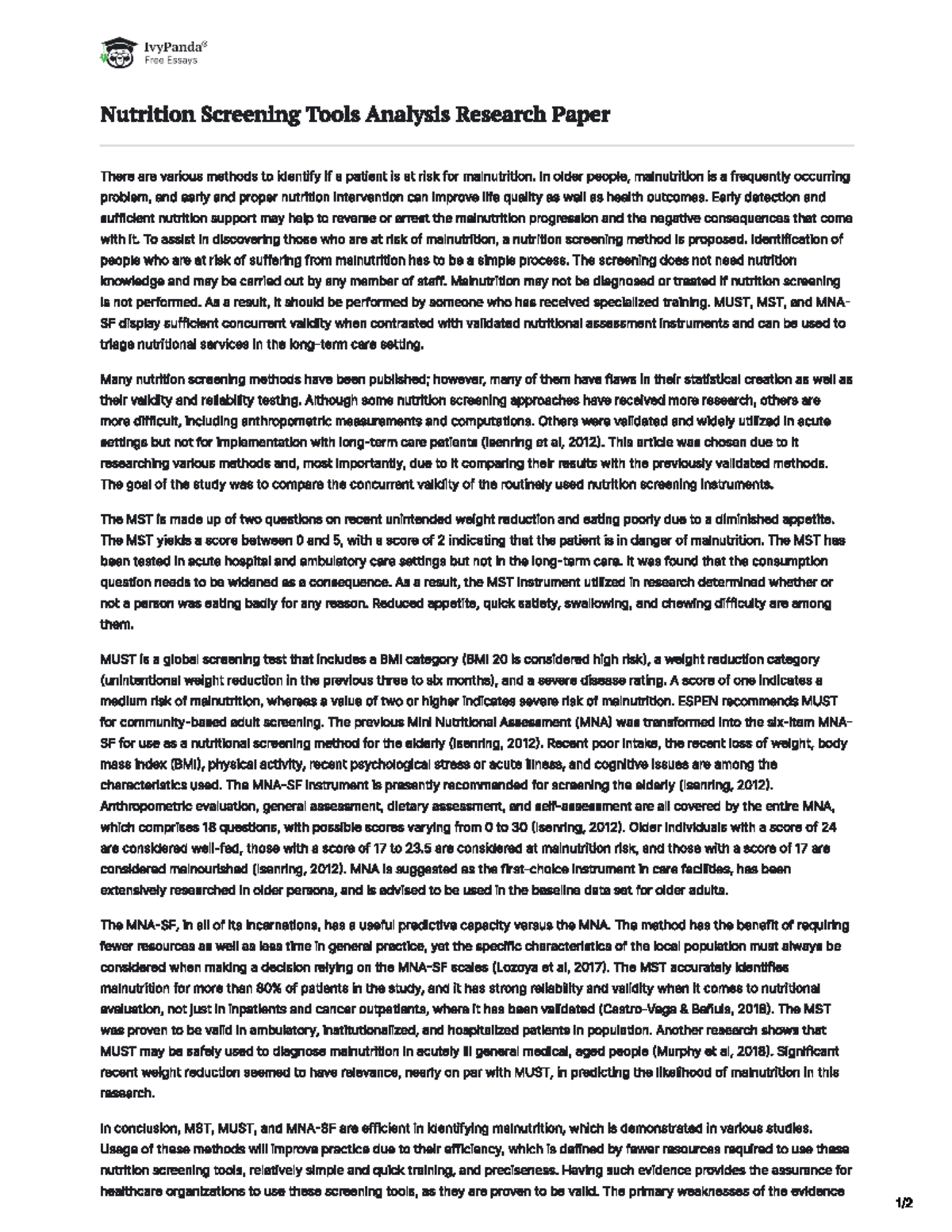 Screening essay Advance Nutrition IGNOU Studocu