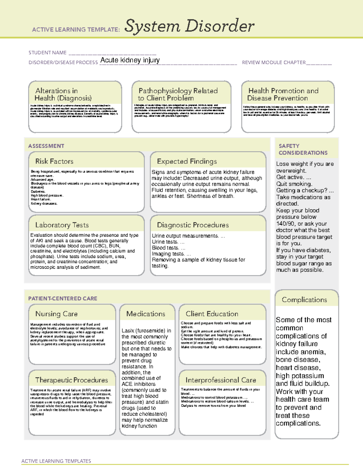 Acute kidney injury ATI template NUR 1930 Studocu