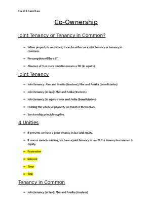 Introduction to co-ownership - Land Law Lecture 9 Introduction to co ...