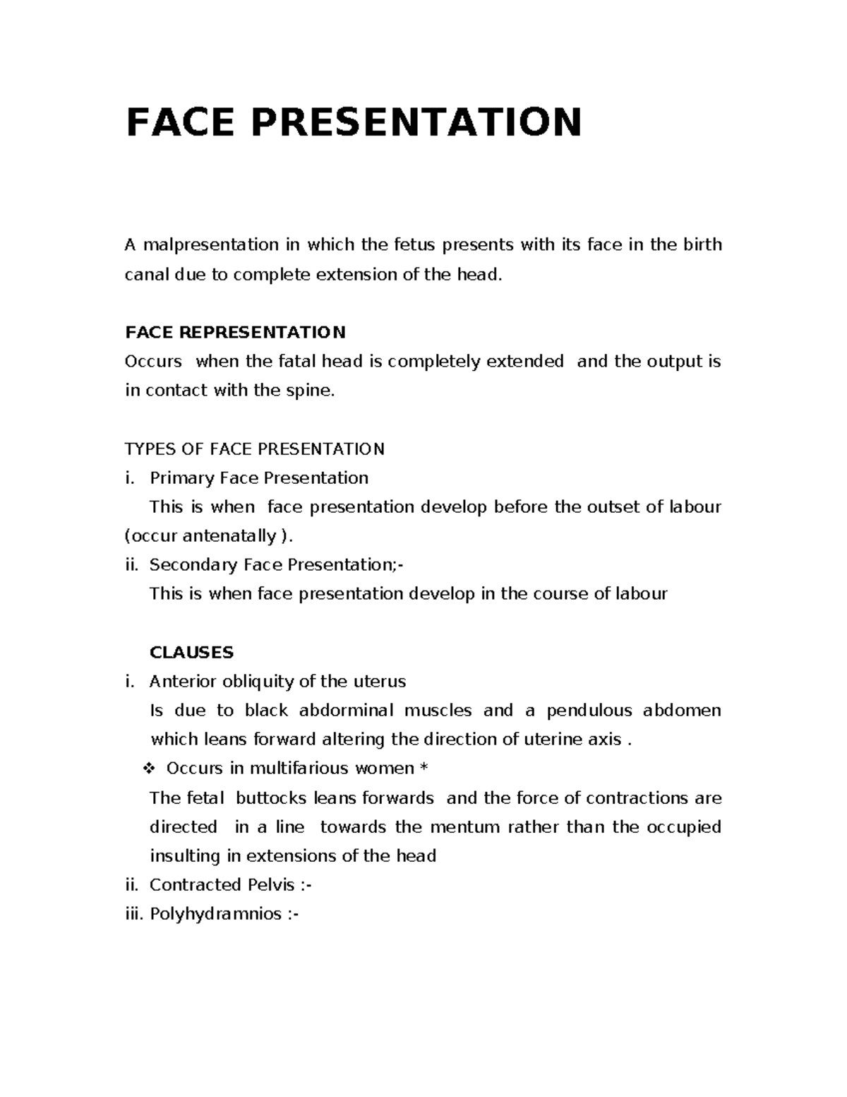 1. Face Presentation Summary Nursing Research FACE PRESENTATION A