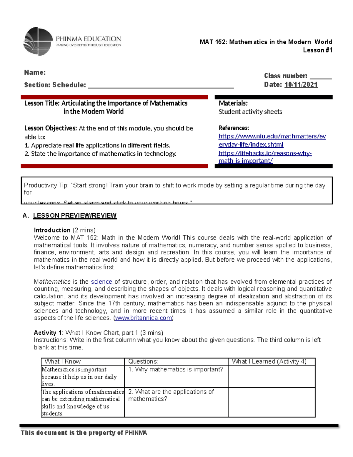 SAS 01 MAT 152 FLM-converted - MAT 152: Mathematics in the Modern World ...