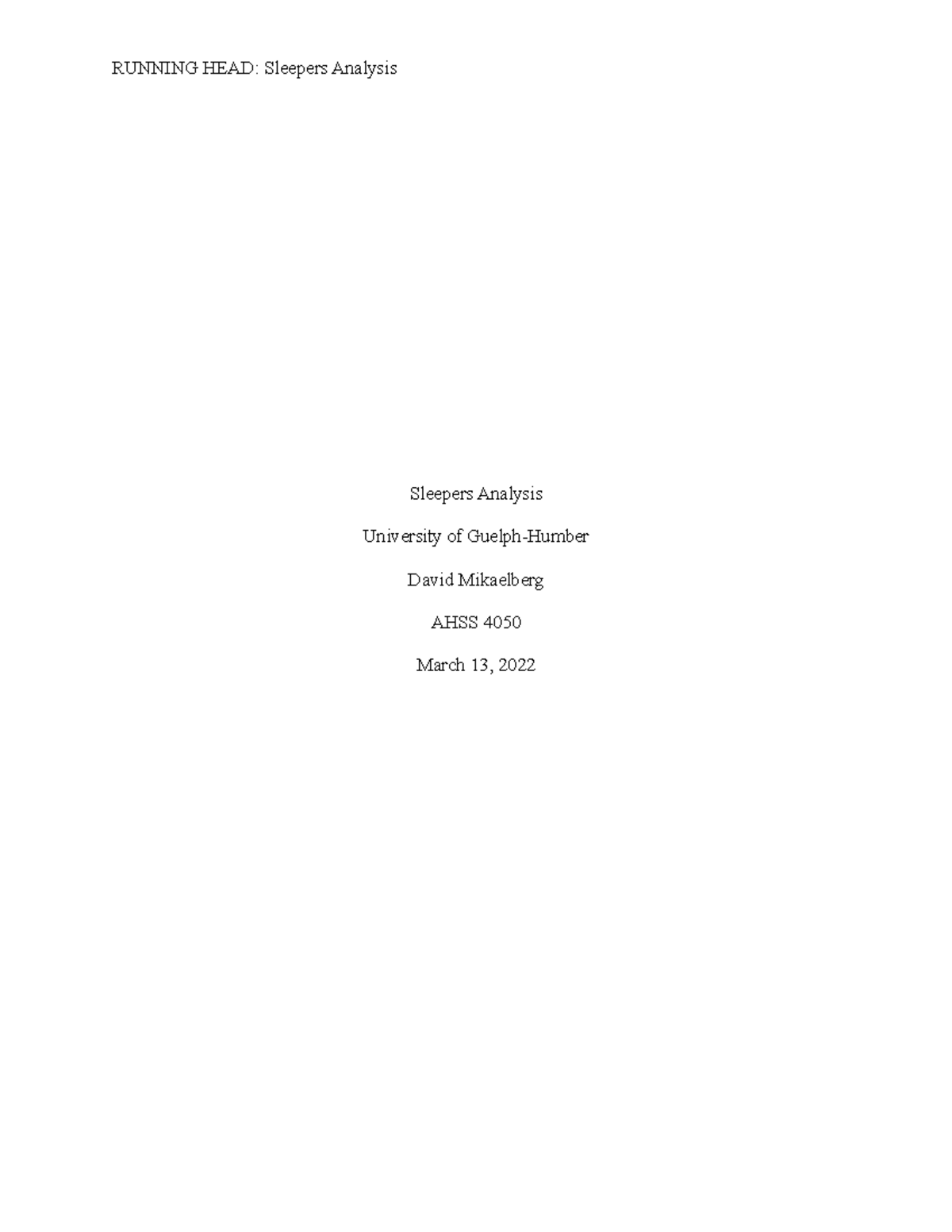 Sleepers Essay - Studocu