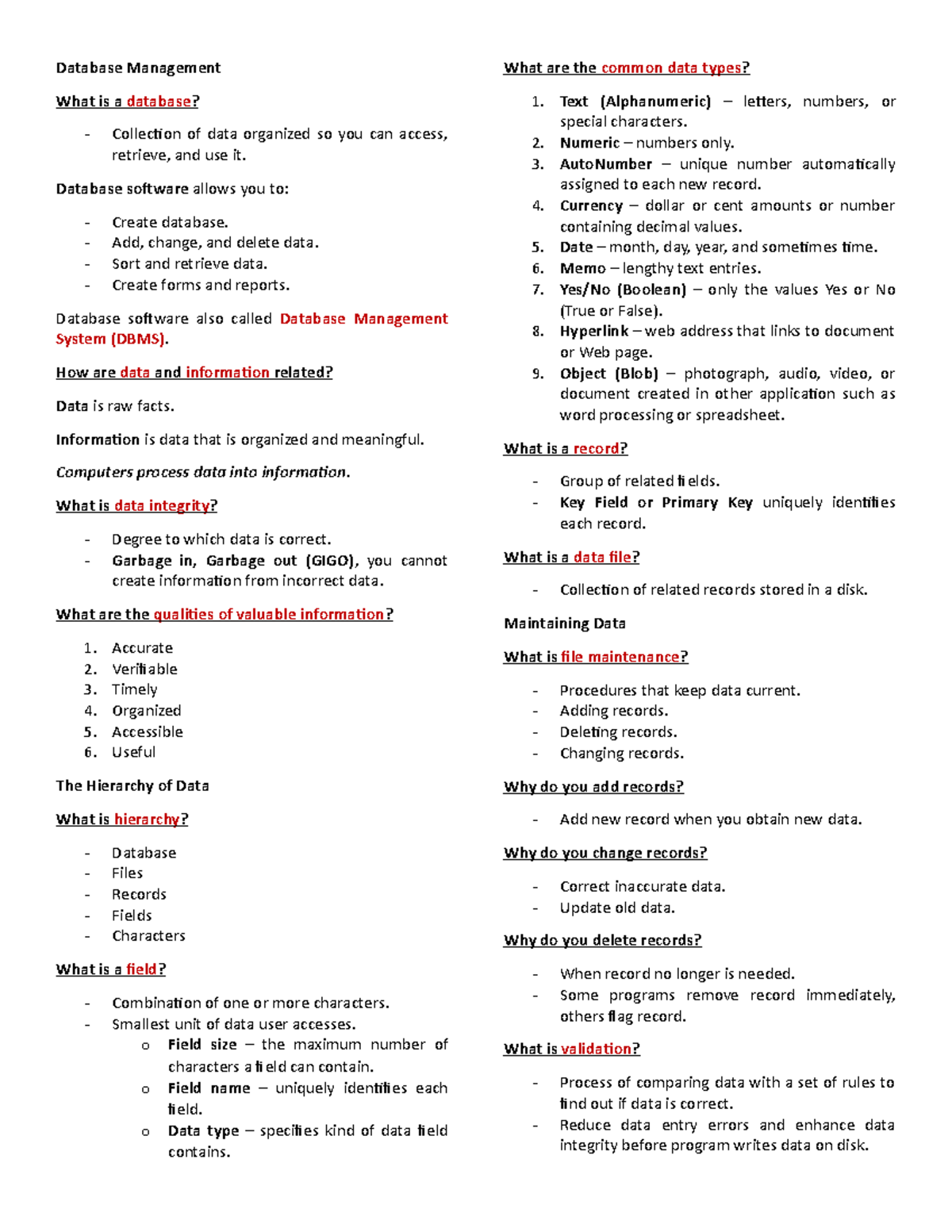 IT-Midterms - Sql - Database Management What is a database? Collection ...