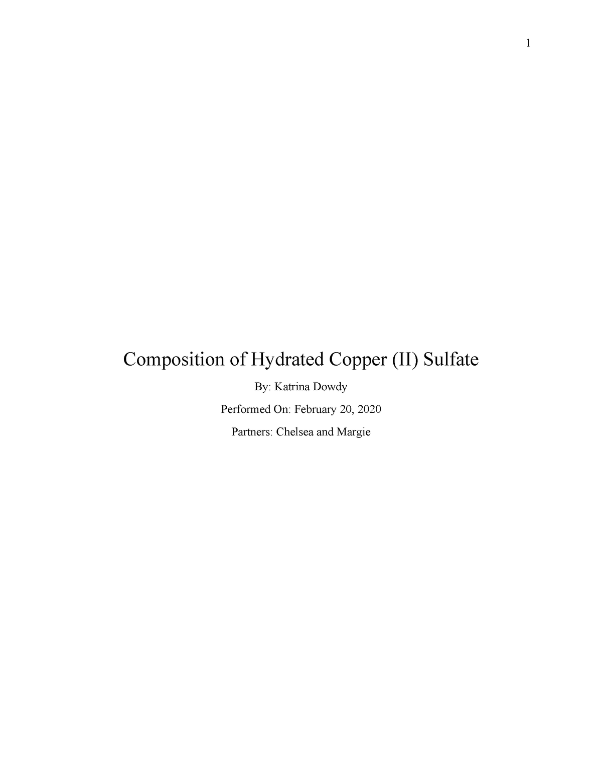 Lab Report 2 Composition Of Hydrated Copper Ii Sulfate Composition Of Hydrated Copper Ii 9858