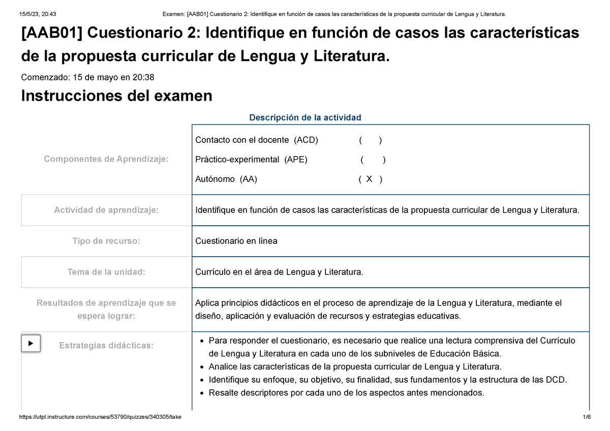 Cuestionario 2 Lengua Literatura - [AAB01] Cuestionario 2: Identifique ...