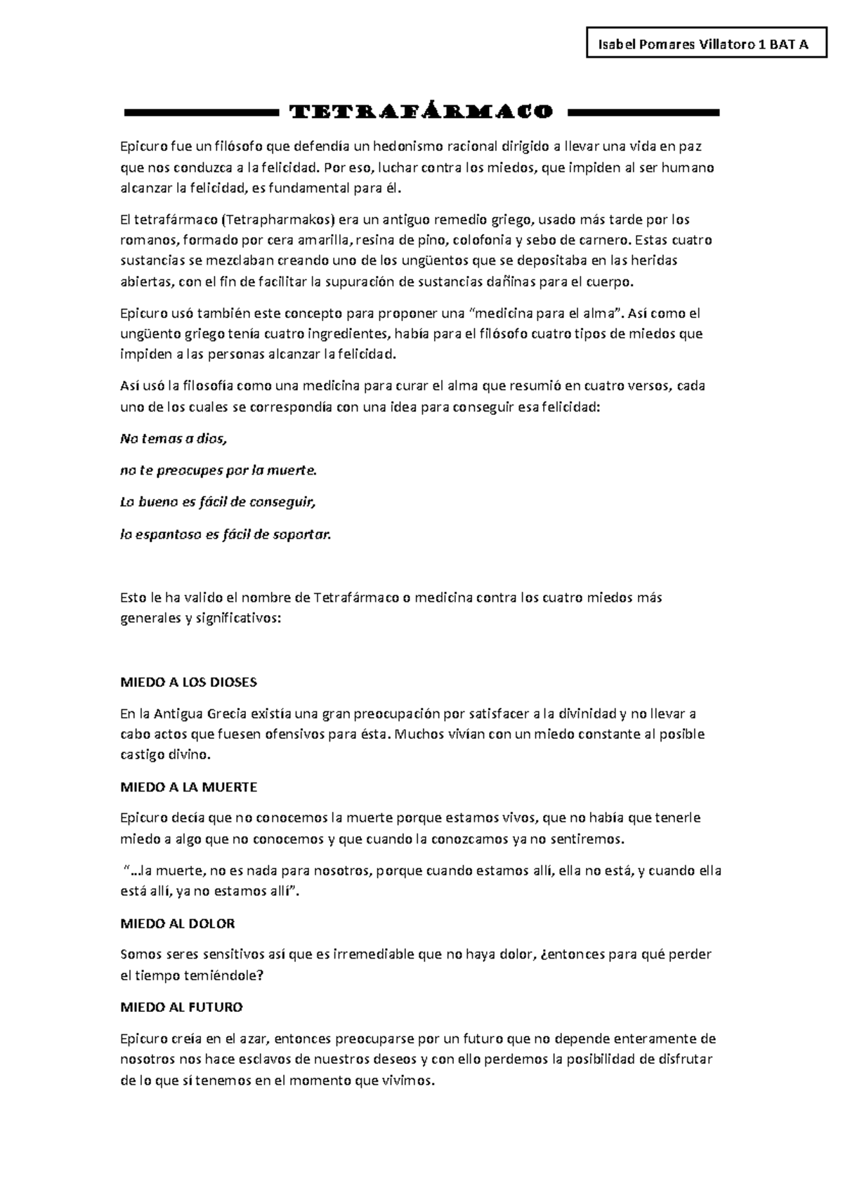 Tetrafármaco Descripción tetrafármaco Isabel Pomares Villatoro 1