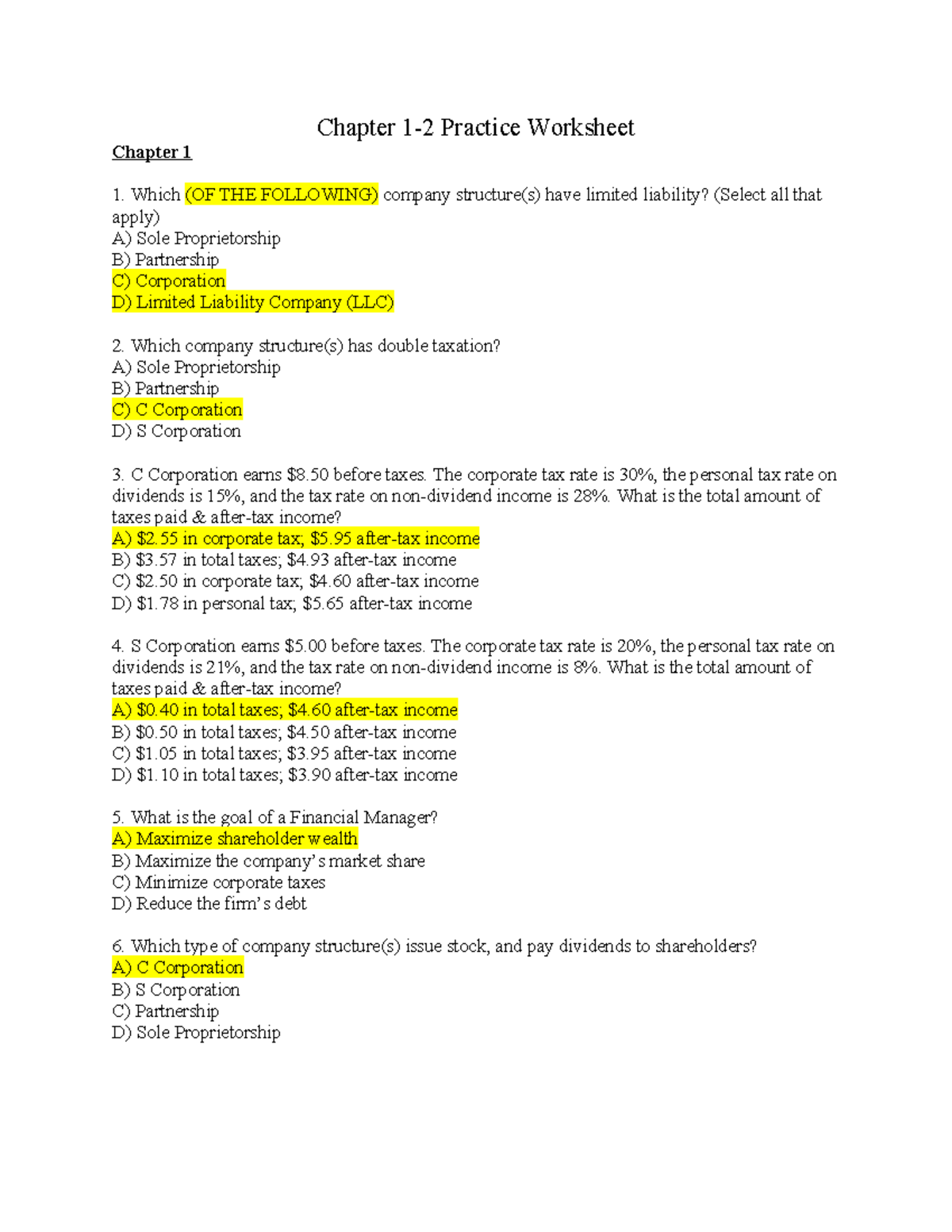 Anser Key SI Practice Chaper 1-2 (Easy-Moderate) - Chapter 1-2 Practice ...