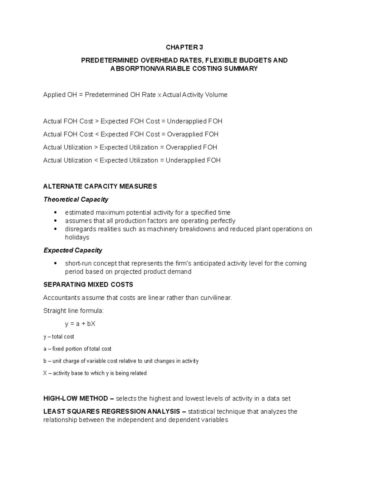 ACC 122 - Chapter 3 Summary - CHAPTER 3 PREDETERMINED OVERHEAD RATES ...