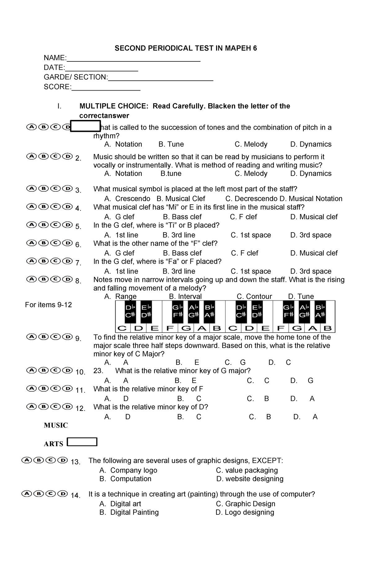 Grade 6 2nd Periodical Test With TOS & Answer Keys Mapeh - SECOND ...