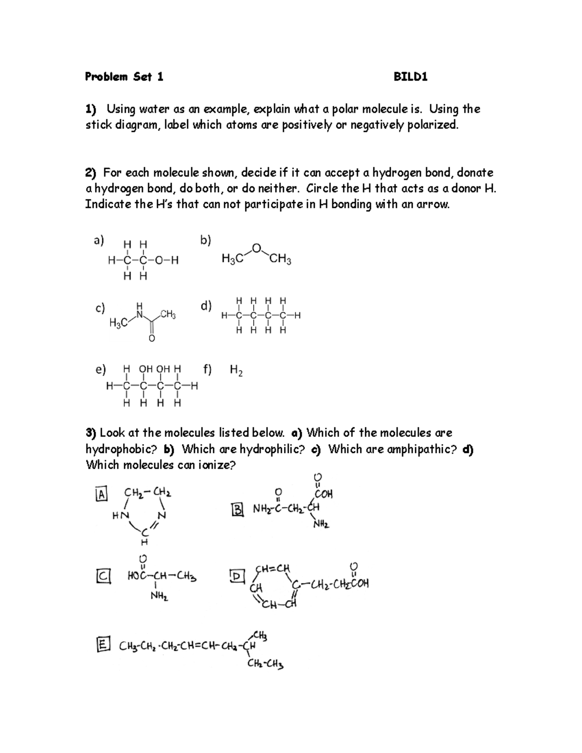 Problem+Set+1 - homework - Problem Set 1 BILD Using water as an example ...