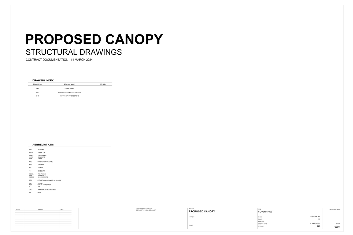 Proposed Canopy - STRUCTURAL DRAWINGSPROPOSED CANOPY CONTRACT ...