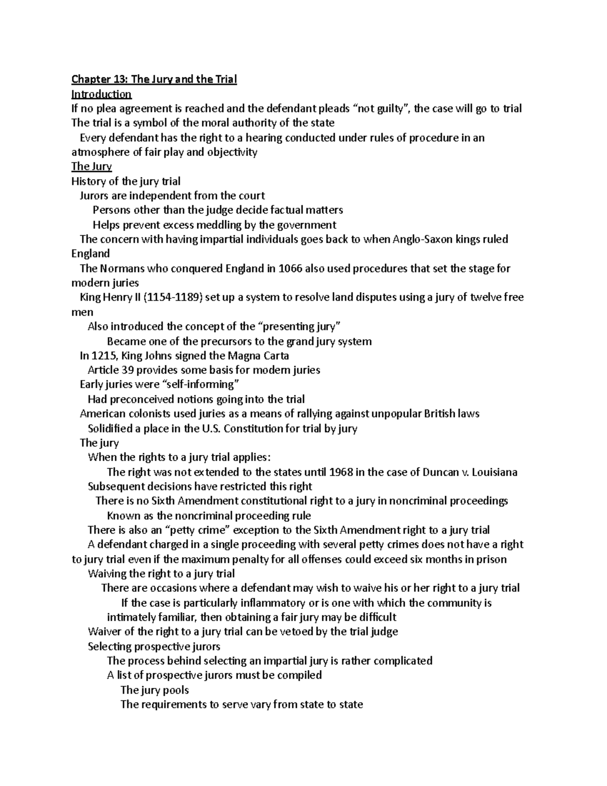 Chapter 13 - Professor O'Donnells notes - Chapter 13: The Jury and the ...