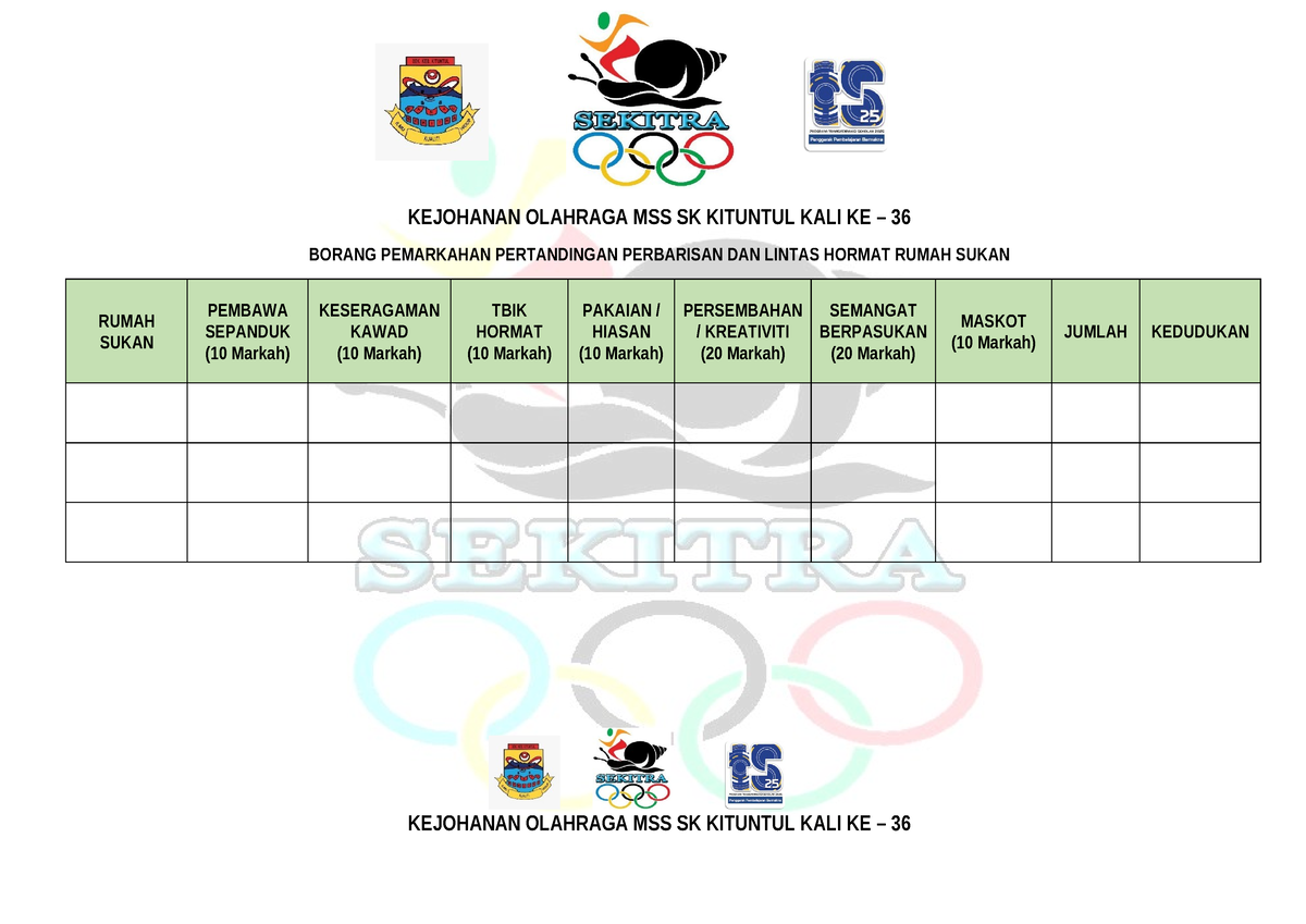 Borang Pemarkahan Perbarisan - KEJOHANAN OLAHRAGA MSS SK KITUNTUL KALI ...