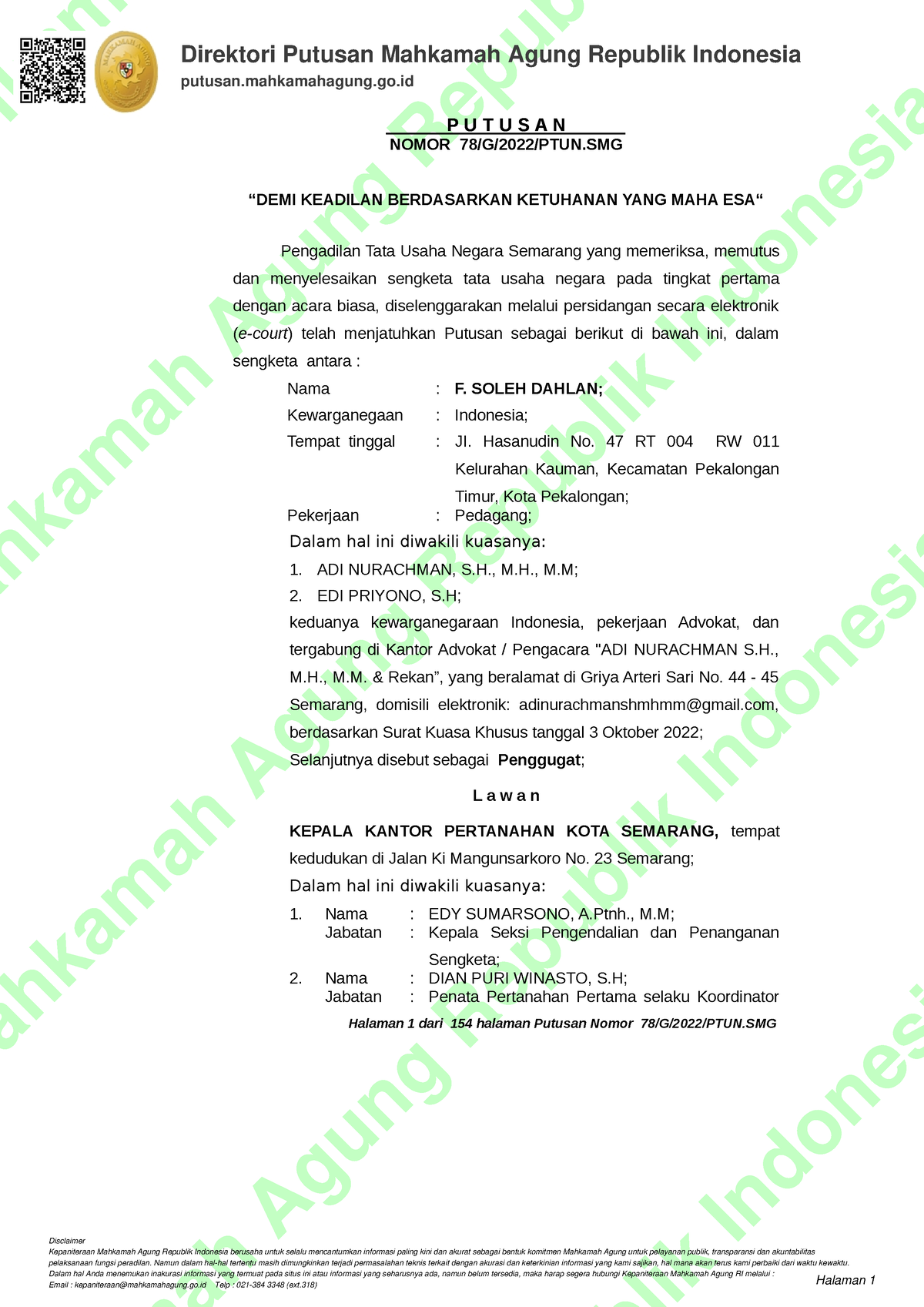 Putusan 78 G 2022 Ptun - Not - Indonesia Putusan.mahkamahagung.go P U T ...