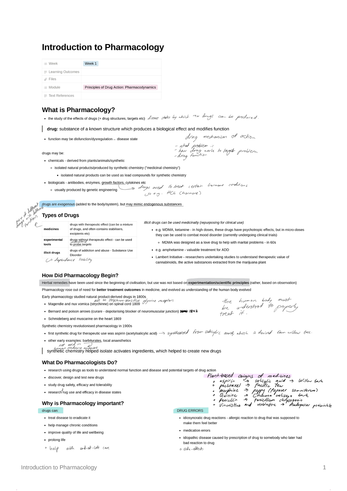 1 Introduction to Pharmacology - MEDS2002 - Studocu