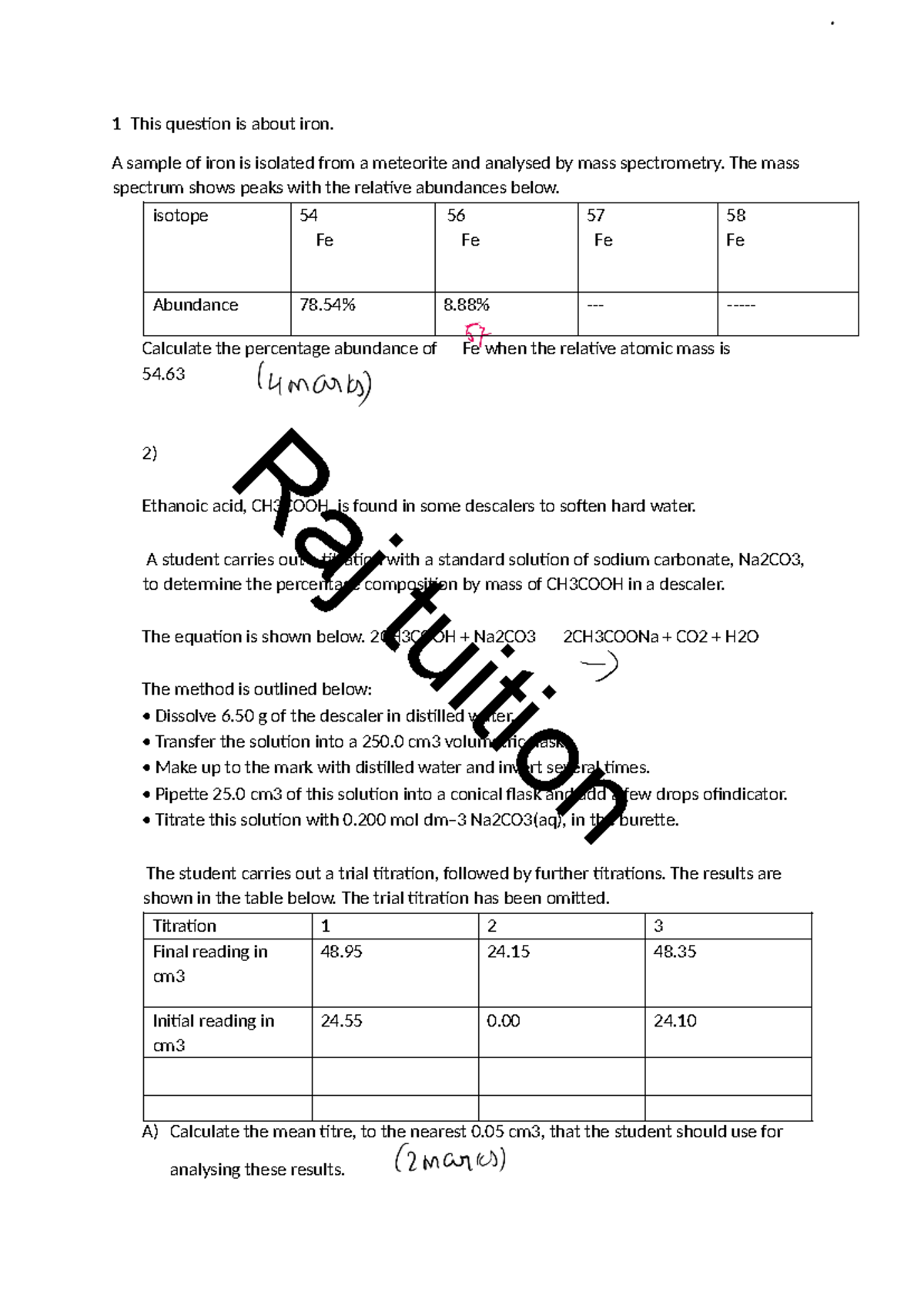 UNIT 1 test - Biology - Raj tuition 1 This question is about iron. A ...
